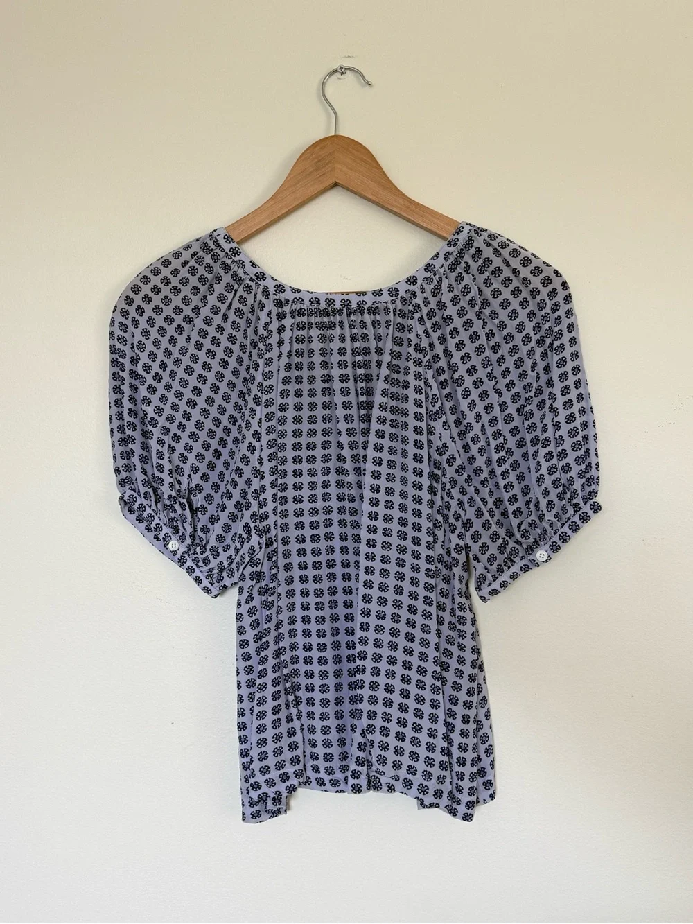 Madewell Blue Floral Puff-Sleeve Button Top